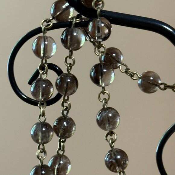 Natural Smoky Quartz Short Necklace, Genuine Gemstone + Cute Bronze Leaf Branch - Picture 10 of 14